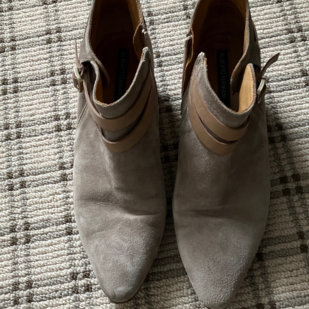 Donald J. Pliner Taupe Suede Ankle Booties